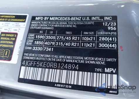 2024 Mercedes-Benz Gls 450 4Matic z USA, uszkodzony, nr VIN 4JGFF5KE0RB124894